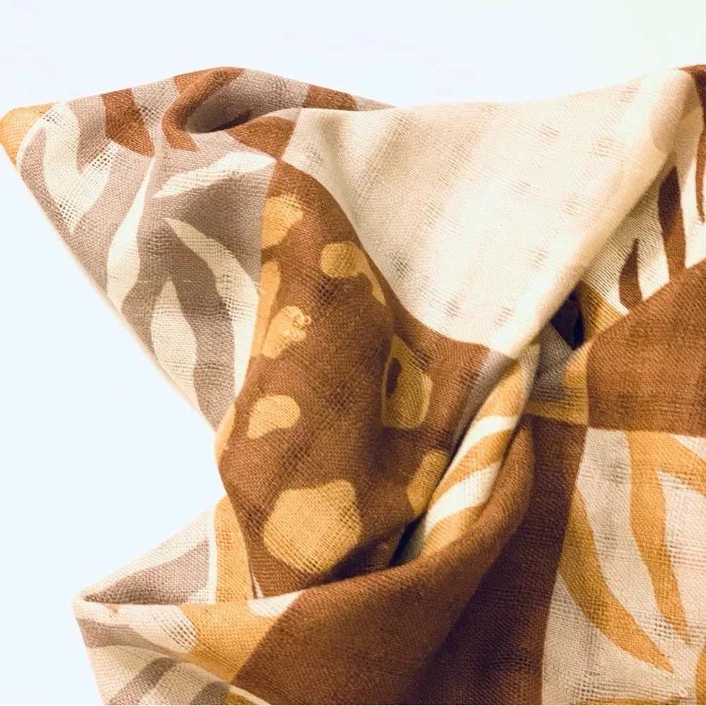 GEOFFREY BEENE Oversized Long Neutral Color Scarf Hand Rolled Finish, tan
